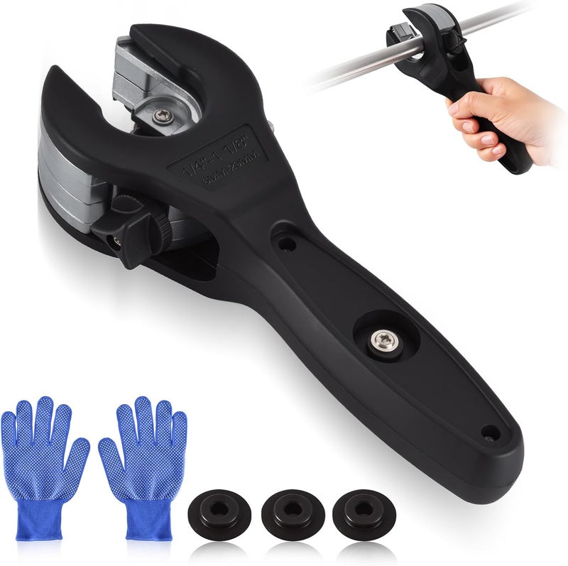 SYFLHYP 3rd Gen Ratcheting Tube Cutter in Narrow Space, Premium Pipe Cutters(1/4in to 1-1/8in) for Copper, Brass and Aluminum, Together with 3 Replacement Steel Bades, 1 Slip-free Gloves - Image 1